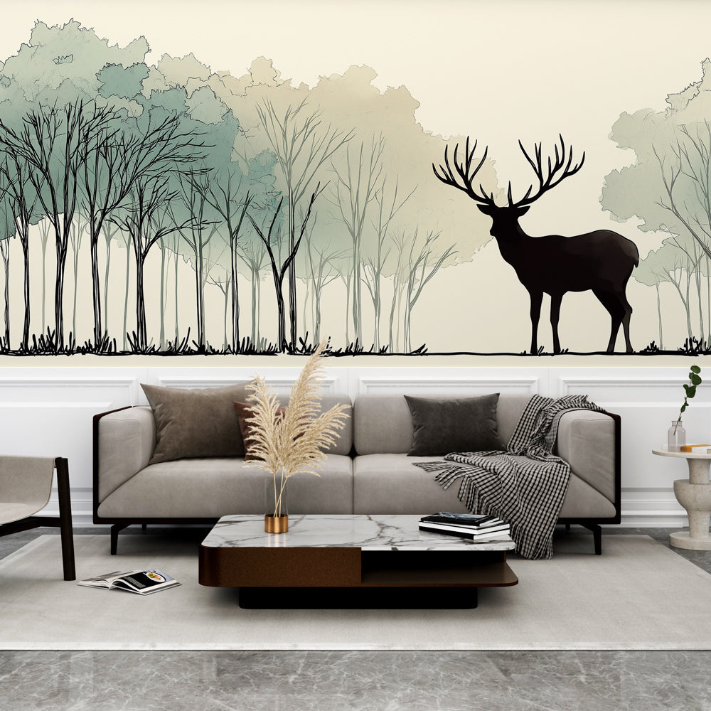 Forest and Deer Wallpaper | Stag Among Watercolor Trees