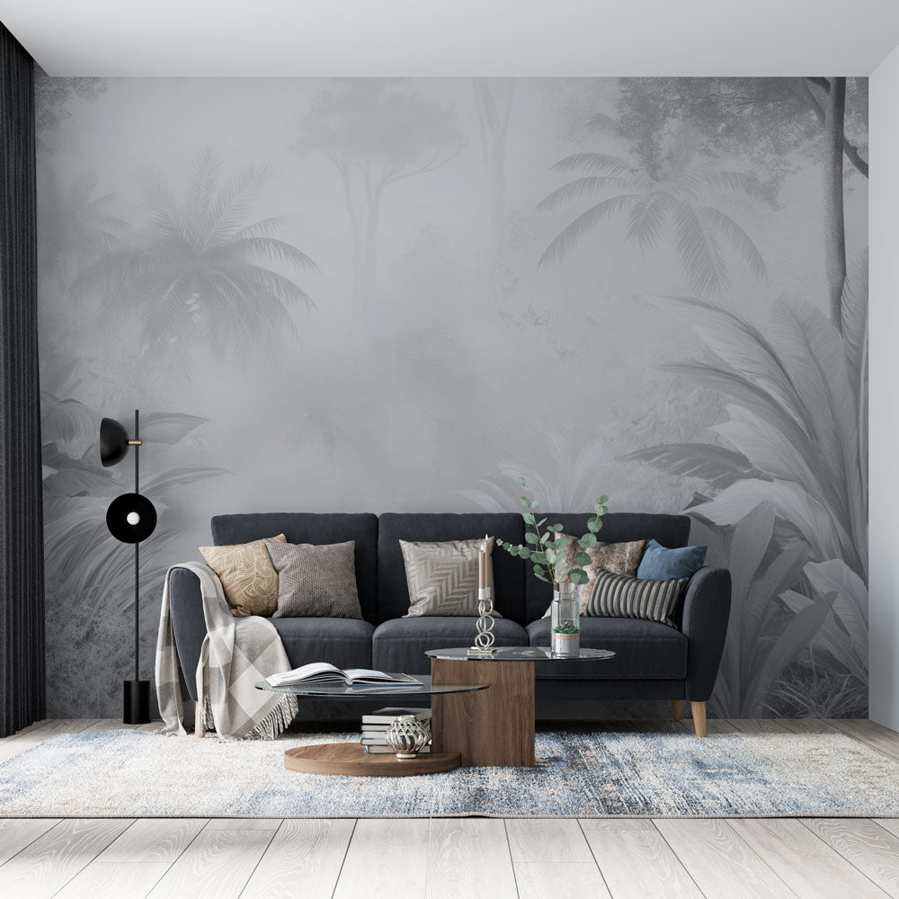 Black & White Misty Jungle Wallpaper | Mural