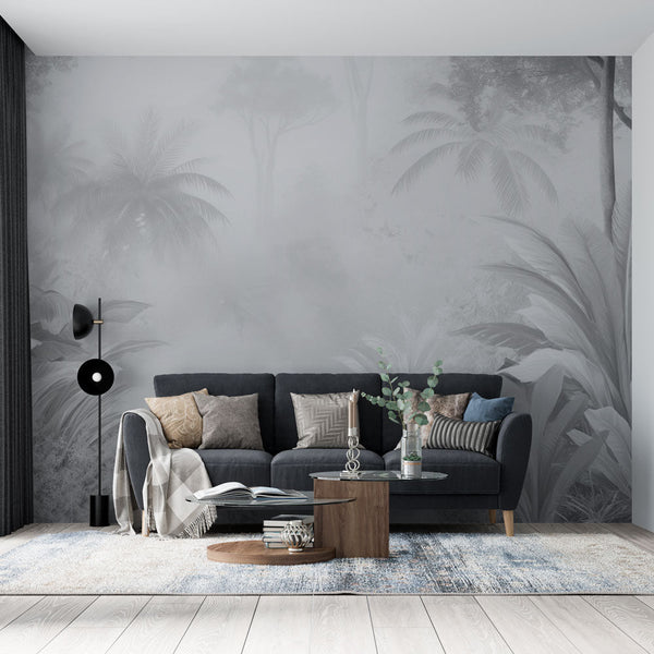 Black & White Misty Jungle Wallpaper | Mural
