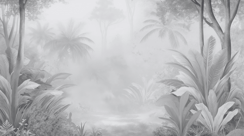 Black & White Misty Jungle Wallpaper | Mural