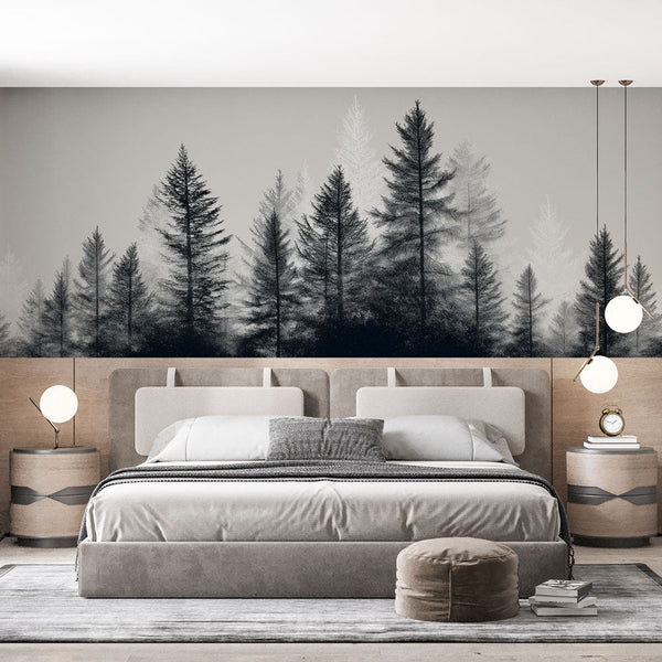 Black and White Forest Wallpaper | Tree Wall Mural