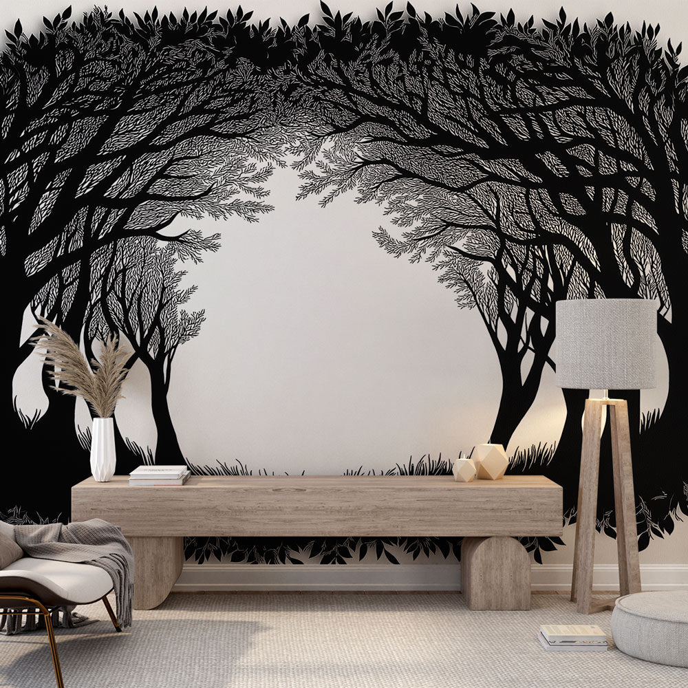 Shadow Forest Wallpaper | Black and White Tree Wall Mural
