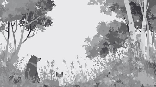 Black & White Bear and Fox Forest Wallpaper