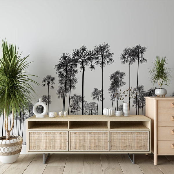 Rainforest Wallpaper | Black and White Exotic Tree Mural