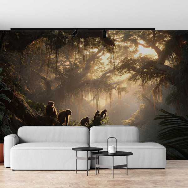 Rainforest Wallpaper | Monkeys on a Branch Jungle Mural