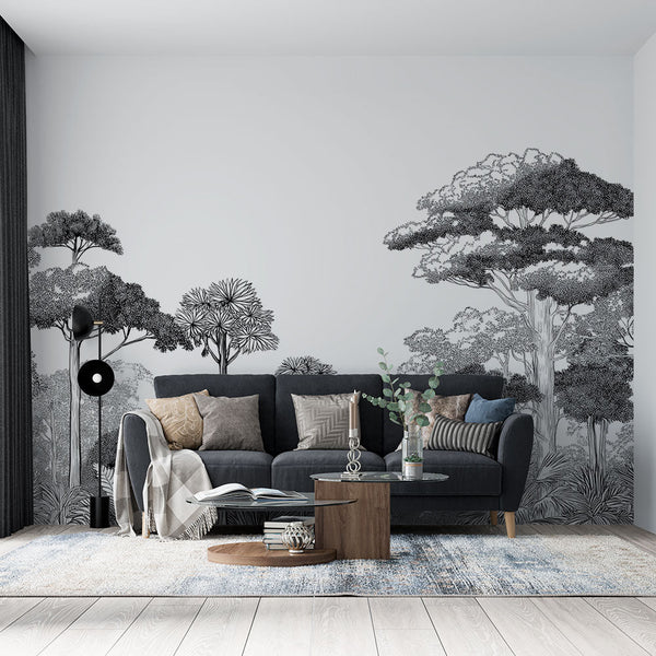 Rainforest Wallpaper | Black and White Tropical Trees