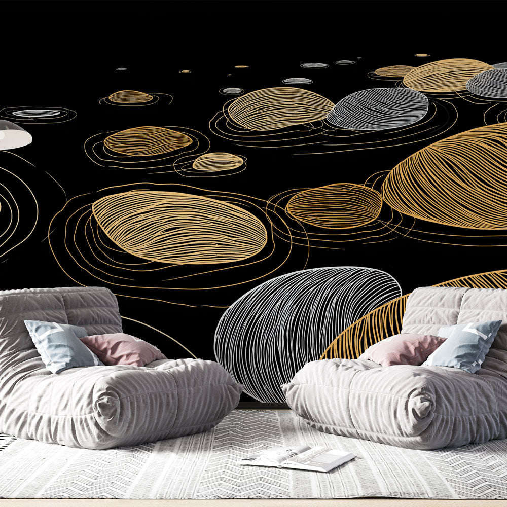 Modern Pebble Wallpaper | Gold and Silver Stone Wall Mural