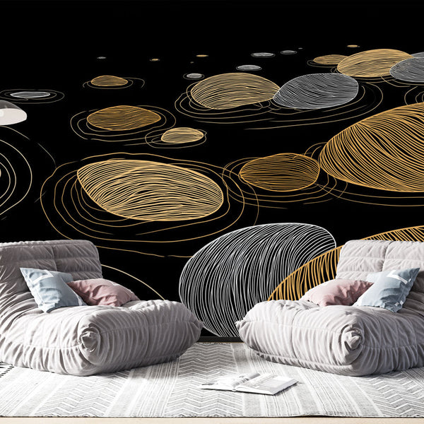 Modern Pebble Wallpaper | Gold and Silver Stone Wall Mural