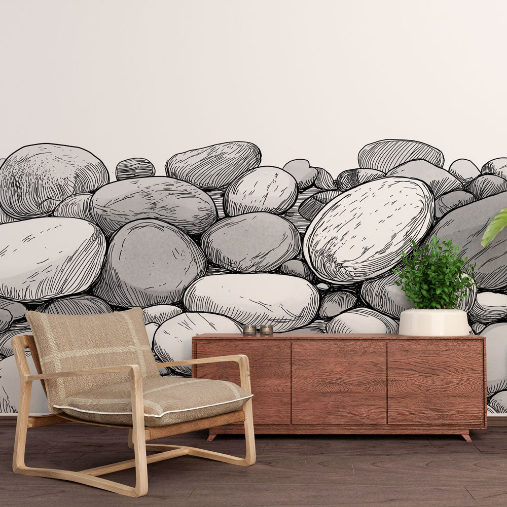Pebble Wallpaper | Modern Stone Pattern in Black and White