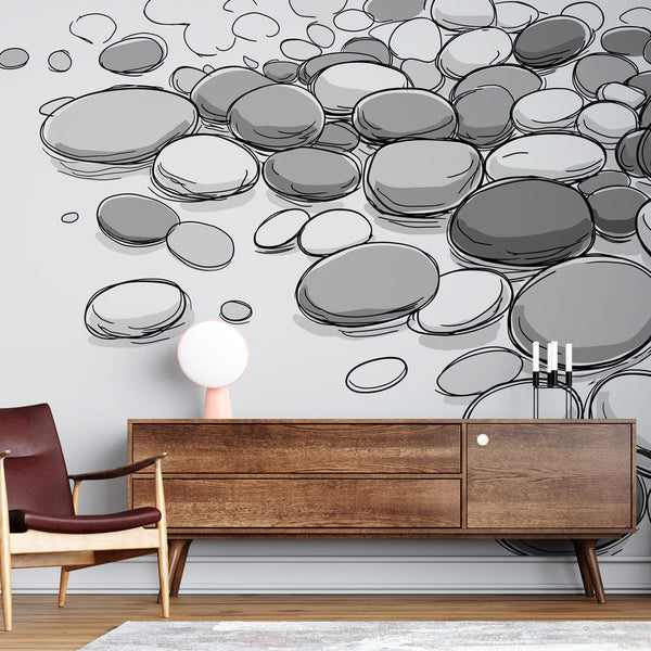 Pebble Wallpaper | Stylized Stones in Black and White