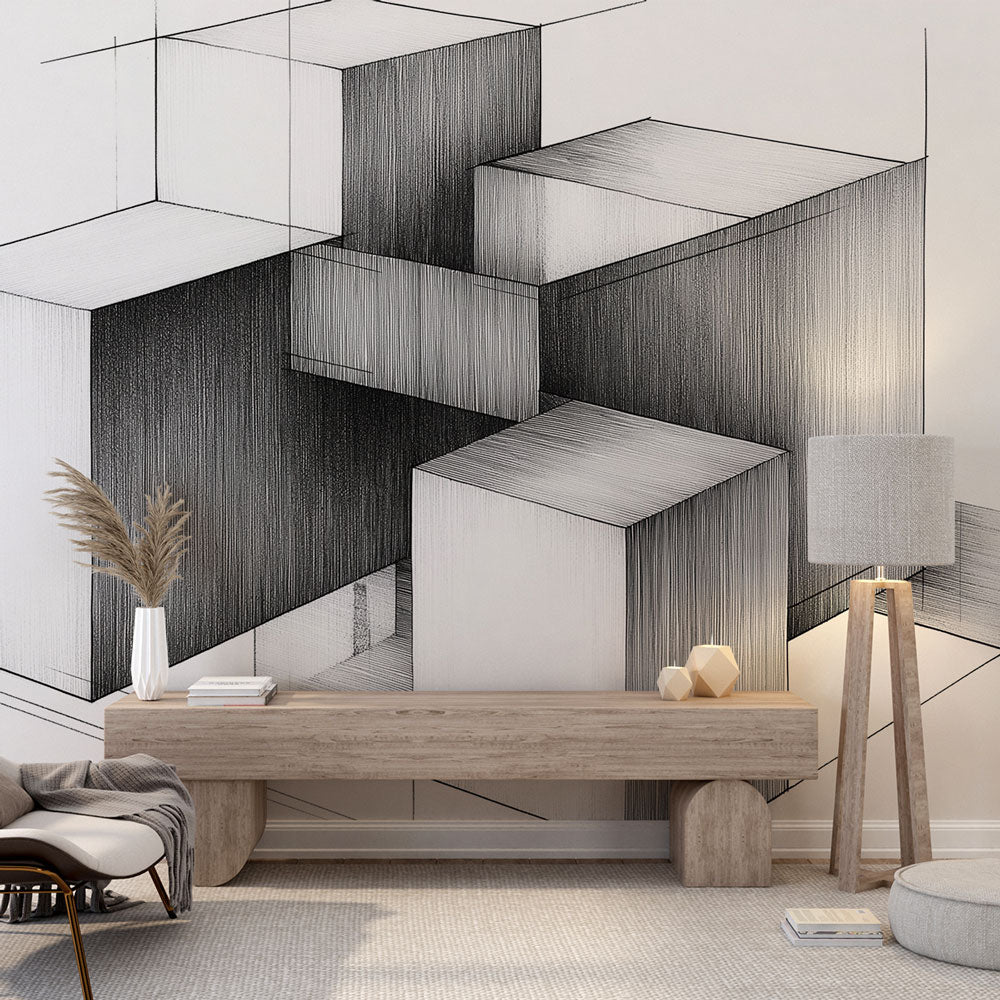 Geometric Wallpaper | Black and White Cube Composition