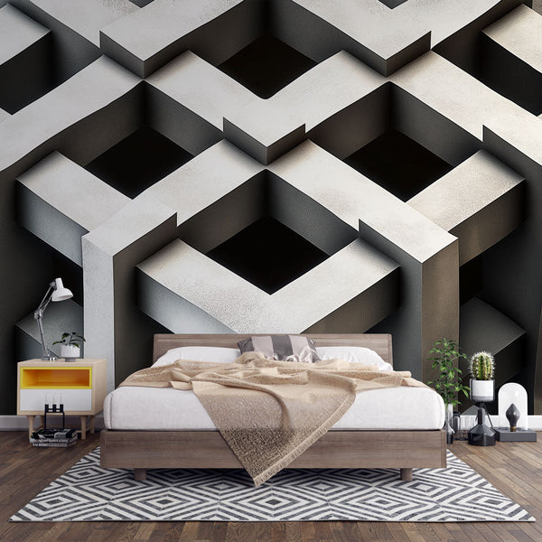 Geometric Wallpaper | 3D Black White Cubes Wall Mural