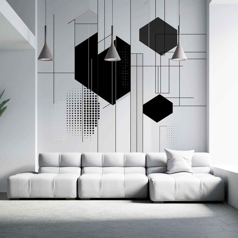 Geometric Wallpaper | Black and White Abstract Wall Mural