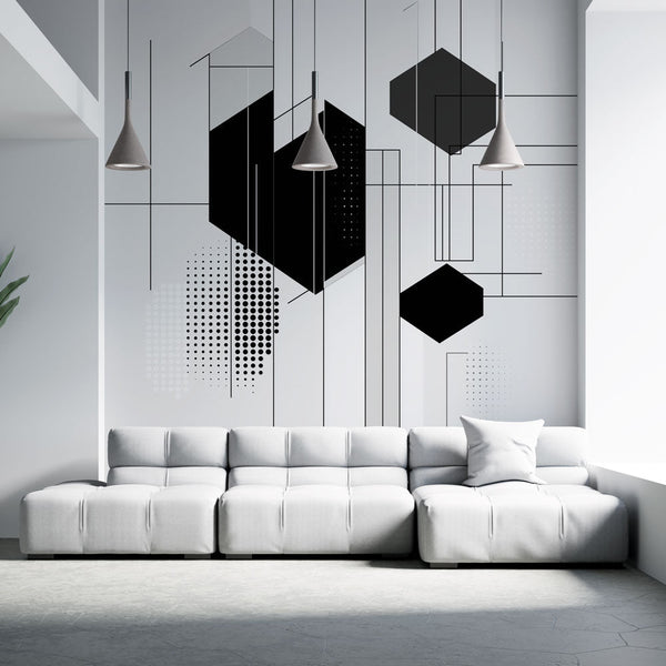 Geometric Wallpaper | Black and White Abstract Wall Mural