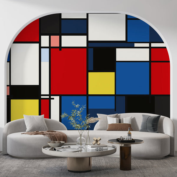 Geometric Wallpaper | Coloured Blocks with Black Contours Mural