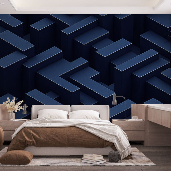 Geometric Wallpaper | Navy Blue Embossed Wall Mural