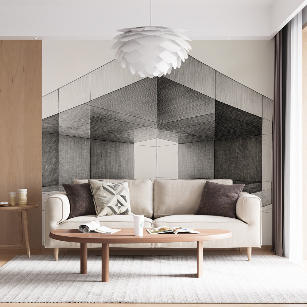 Geometric Wallpaper | Abstract Black White Perspective Mural