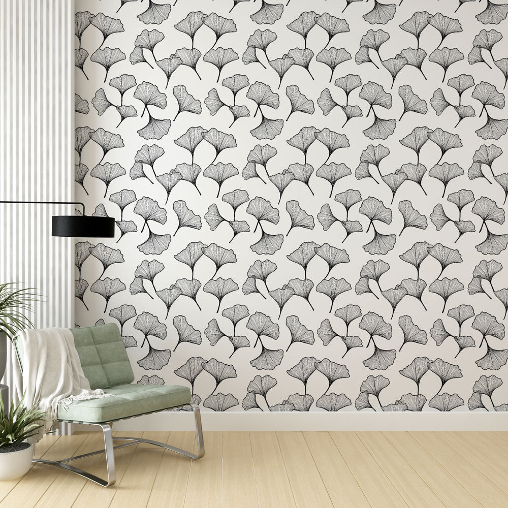 Ginkgo Biloba Wallpaper | Delicate Black Leaves Wall Mural