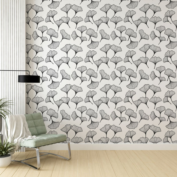 Ginkgo Biloba Wallpaper | Delicate Black Leaves Wall Mural