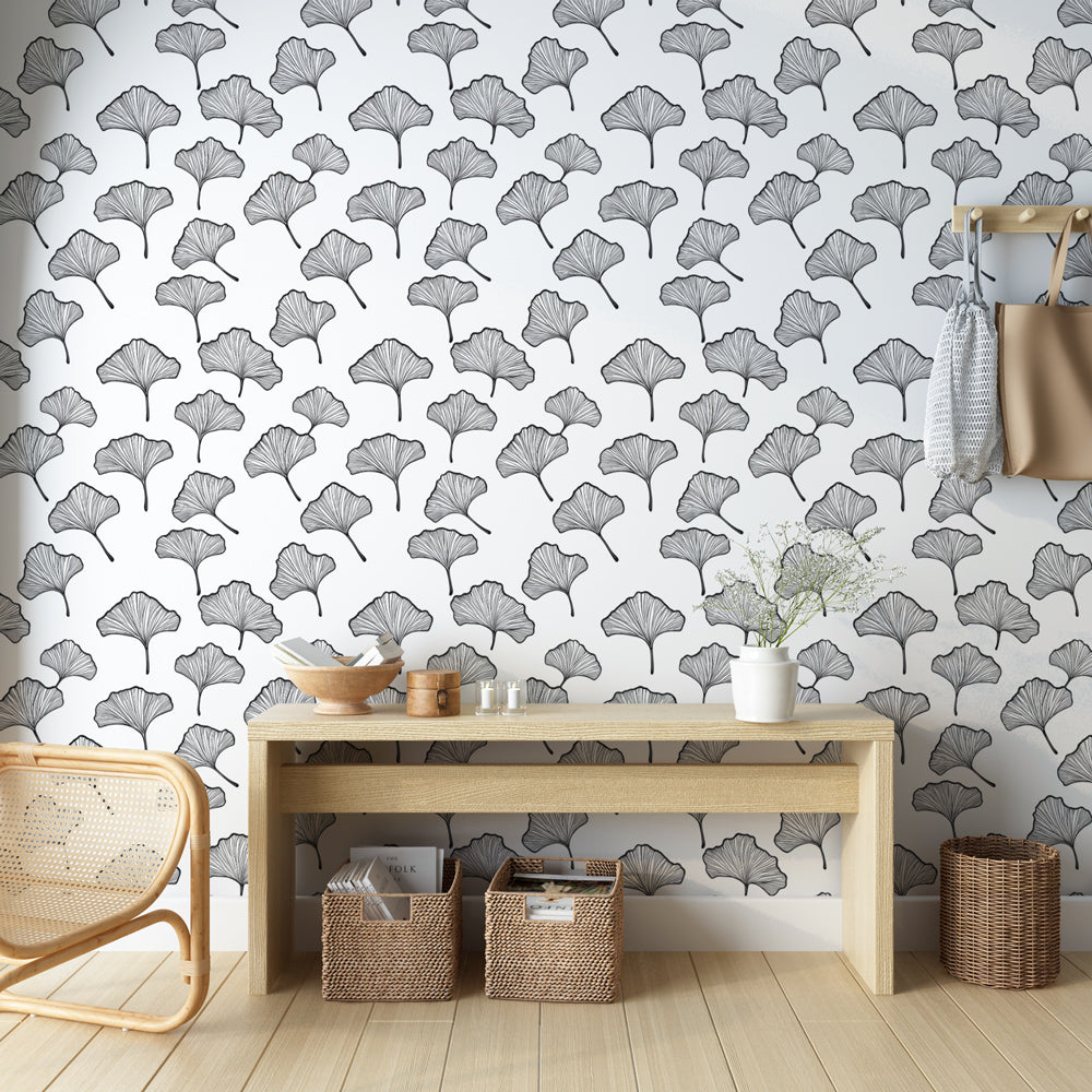 Ginkgo Biloba Wallpaper | Black & White Wall Mural