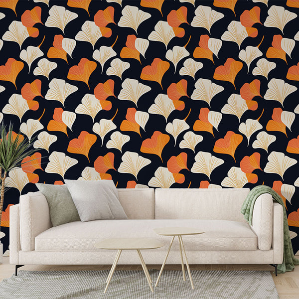 Ginkgo Wallpaper | Orange & White Leaves on Black