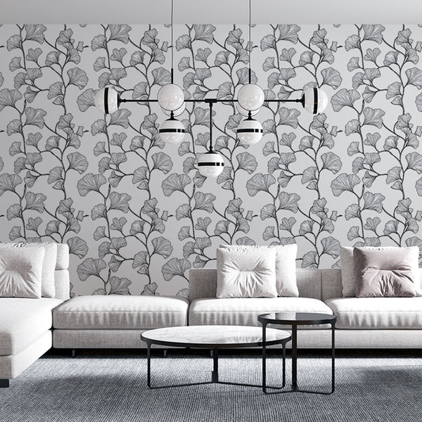 Ginkgo Wallpaper | Delicate B&W Leaves Wall Mural