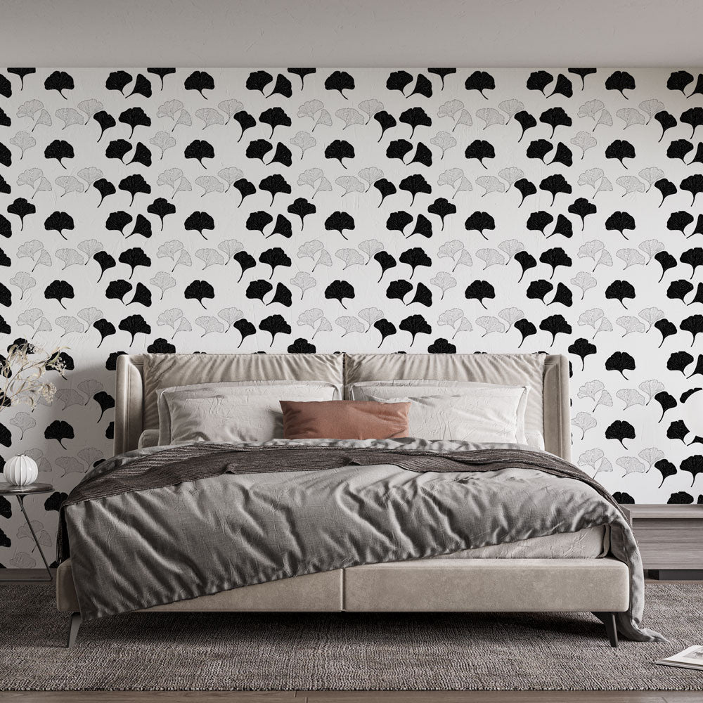 Ginkgo Wallpaper | Sophisticated Black & White Leaves