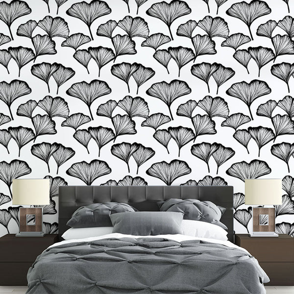 Ginkgo Wallpaper | Monochrome Leaves Mural