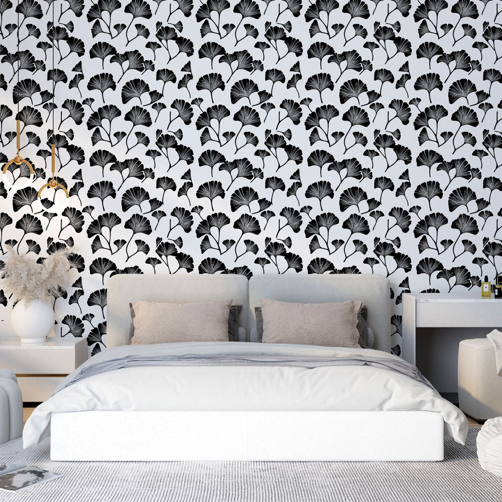 Black Ginkgo Wallpaper | Crisp Leaves on White