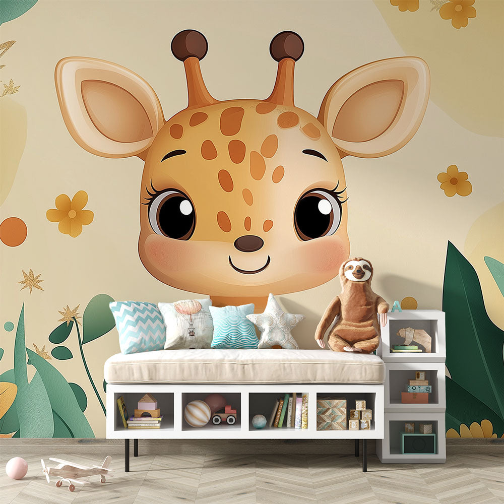 Adorable Giraffe Wallpaper | Colorful Foliage Wall Mural