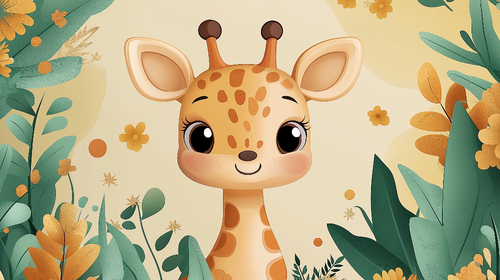 Adorable Giraffe Wallpaper | Colorful Foliage Wall Mural