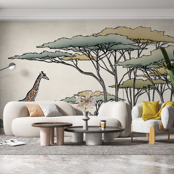 Giraffe Wallpaper | Elegant Giraffe in a Stylized Savanna