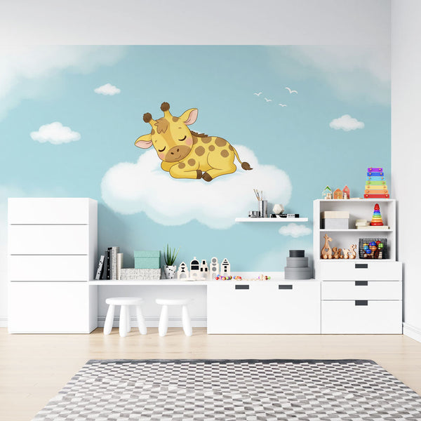 Sleeping Giraffe Wallpaper | Giraffe on a Cloud in Blue Sky