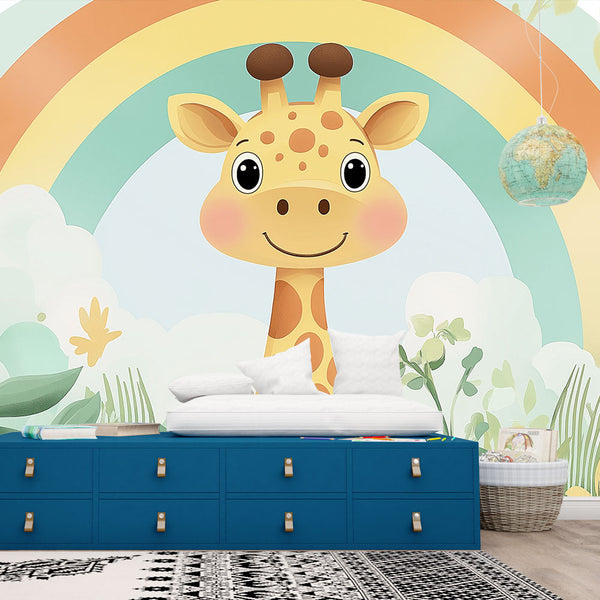 Giraffe and Rainbow Wallpaper | Childlike Wall Mural Decor