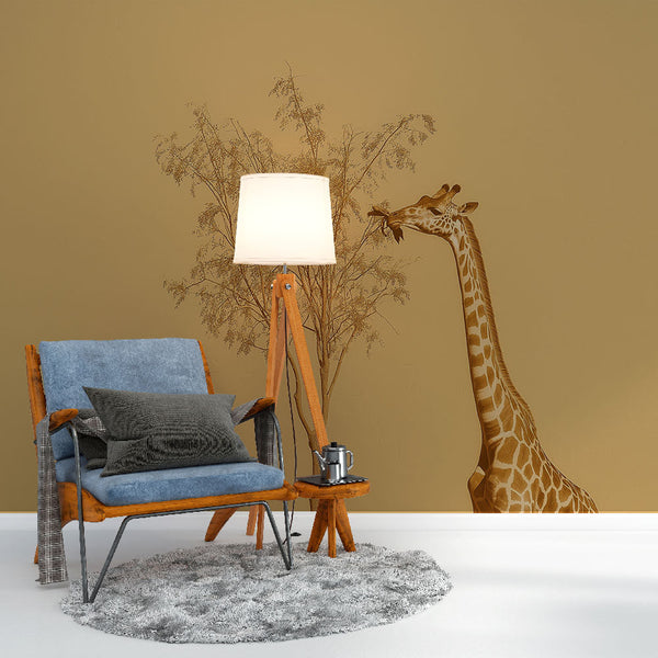Giraffe Wallpaper | Elegant Wall Mural with Minimalist Tree