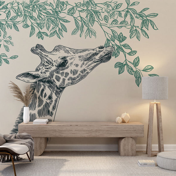 Giraffe Wallpaper | Giraffe Reaching for Delicate Leaves