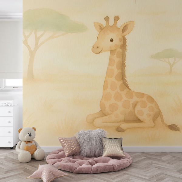 Giraffe Wallpaper | Cute Giraffe in a Pastel Savanna Landscape