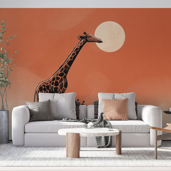 Artistic Giraffe Wallpaper | Amber Sky Illustration Mural