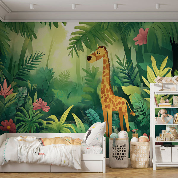 Tropical green jungle scene wallpaper