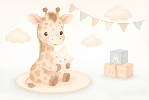 Cute Giraffe Wallpaper | Giraffe Hugging a Star in the Clouds