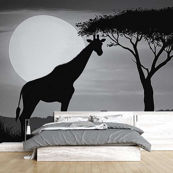 Giraffe Wallpaper | Elegant Silhouette in Moonlight