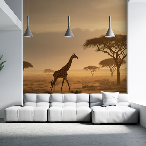 Giraffe Wallpaper | Savanna Silhouette at Golden Sunset