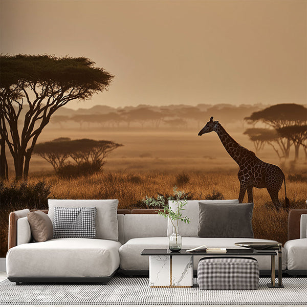 Giraffe Wall Mural | African Savanna at Golden Hour
