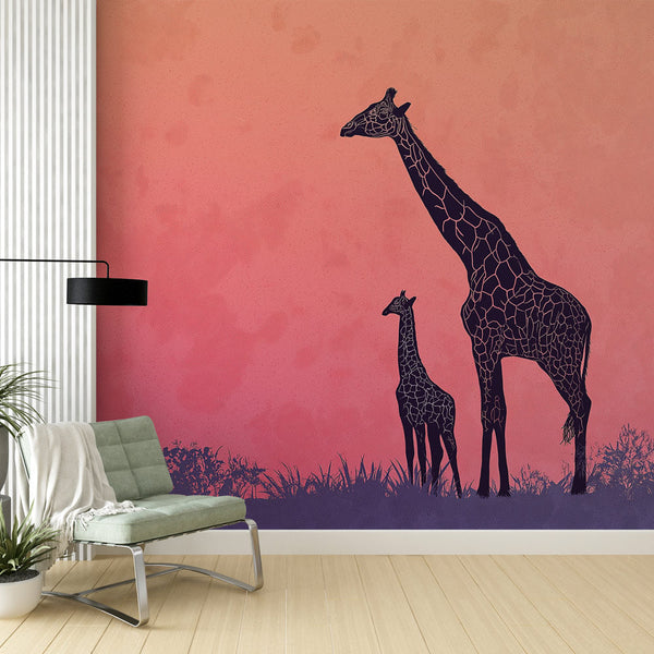 Giraffe Wallpaper | Giraffe Silhouettes on a Pastel Gradient