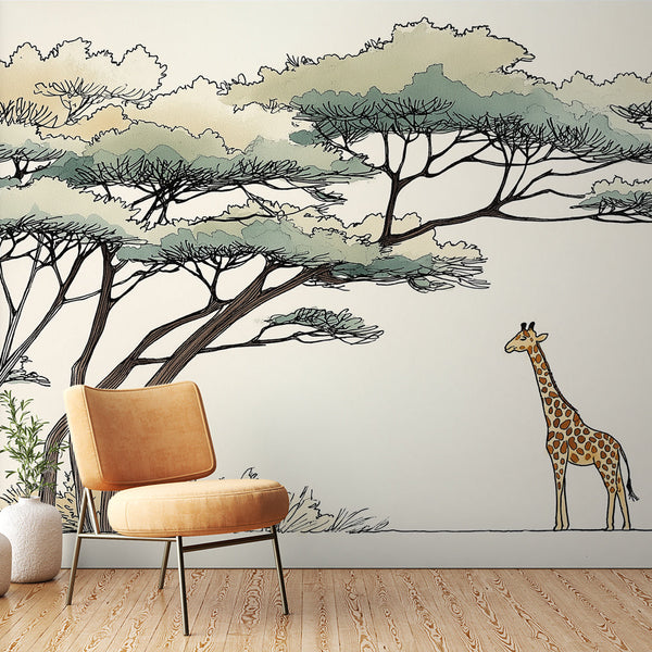 Giraffe Wallpaper | Graceful Giraffe Beneath Stylized Trees