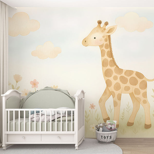 Giraffe Wallpaper | Cute Giraffe Walking in a Flower Field