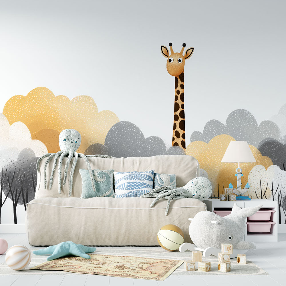 Giraffe Wallpaper | Cute Giraffe Rising Through Soft Clouds