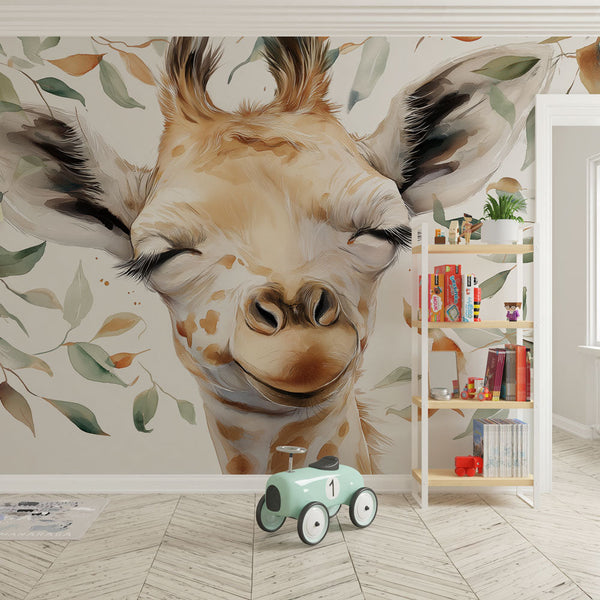 Giraffe Wallpaper | Smiling Giraffe in Delicate Foliage