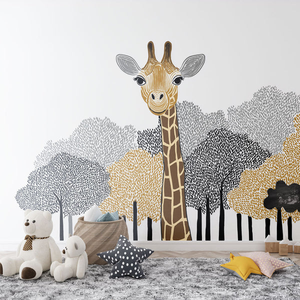 Giraffe Wallpaper | Stylized Giraffe in Colorful Foliage