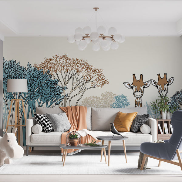 Giraffe Wallpaper | Two Happy Giraffes Among Soft Trees
